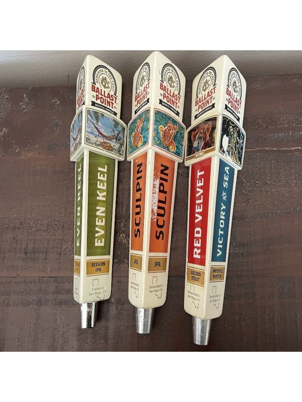 Ballast Point Beer Tap Handle Lot of 3 Even Keel Red Velvet Sculpin